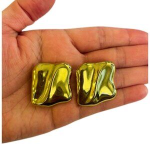 Vintage 1980s Gold Pressed Earrings – Retro Statement Jewelry, Lightweight